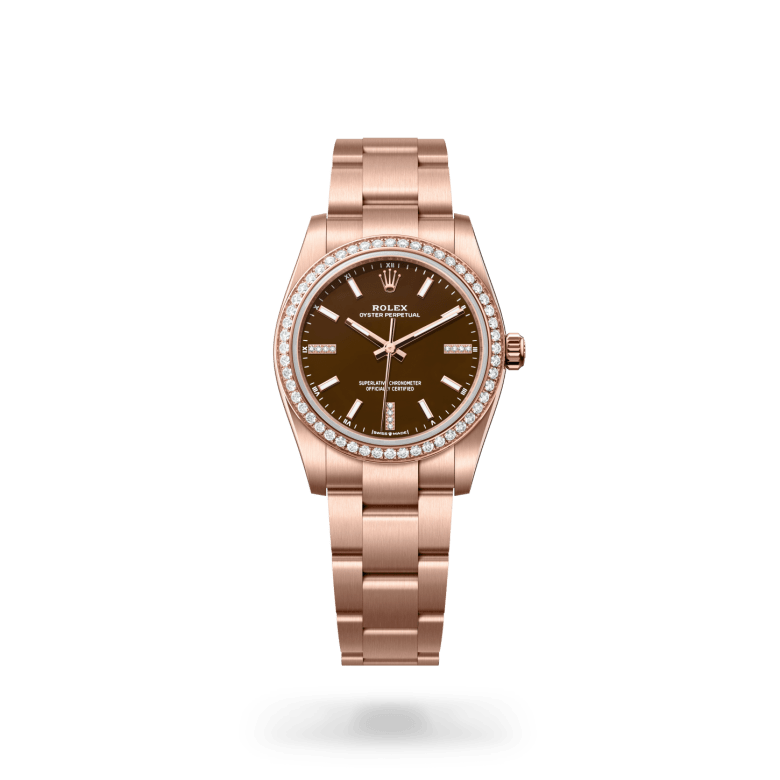 Rolex Oyster Perpetual 34 Oyster, 34 mm, Everose altın ve pırlanta M124245RBR-0001