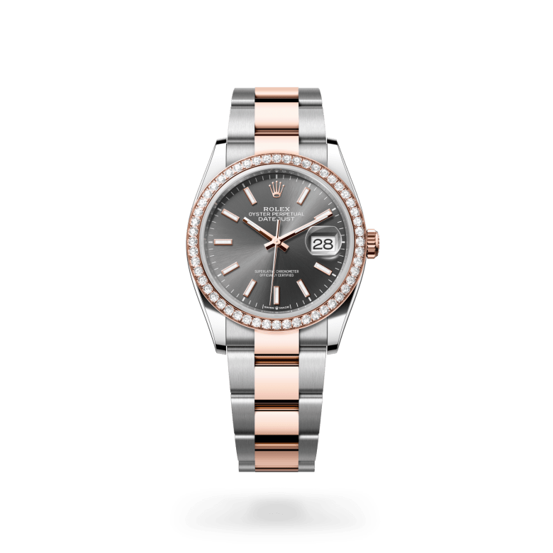 Rolex Datejust 36 Oyster, 36 mm, Oystersteel çelik, Everose altın ve pırlanta M126281RBR-0002