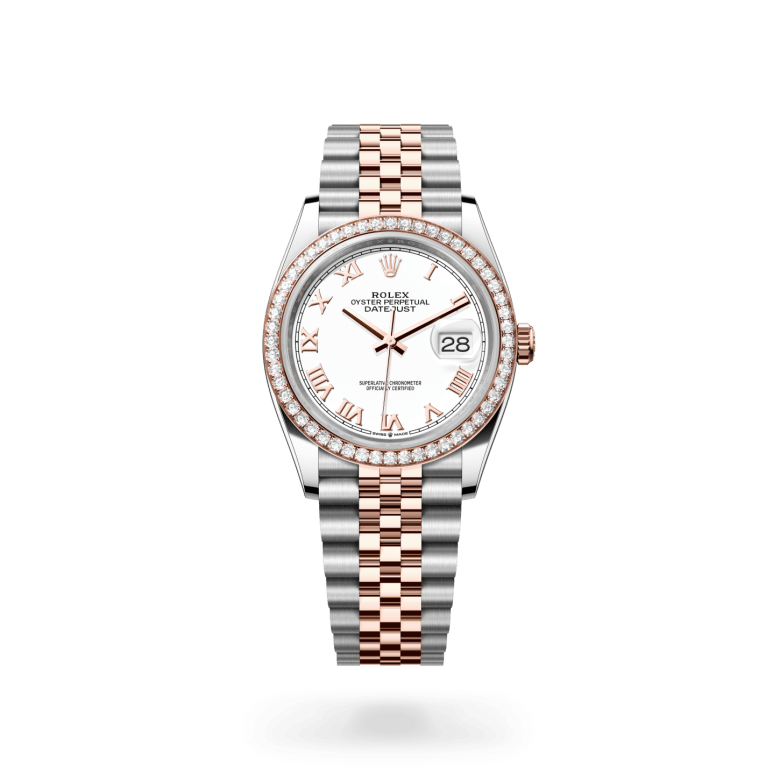 Rolex Datejust 36 Oyster, 36 mm, Oystersteel çelik, Everose altın ve pırlanta M126281RBR-0003