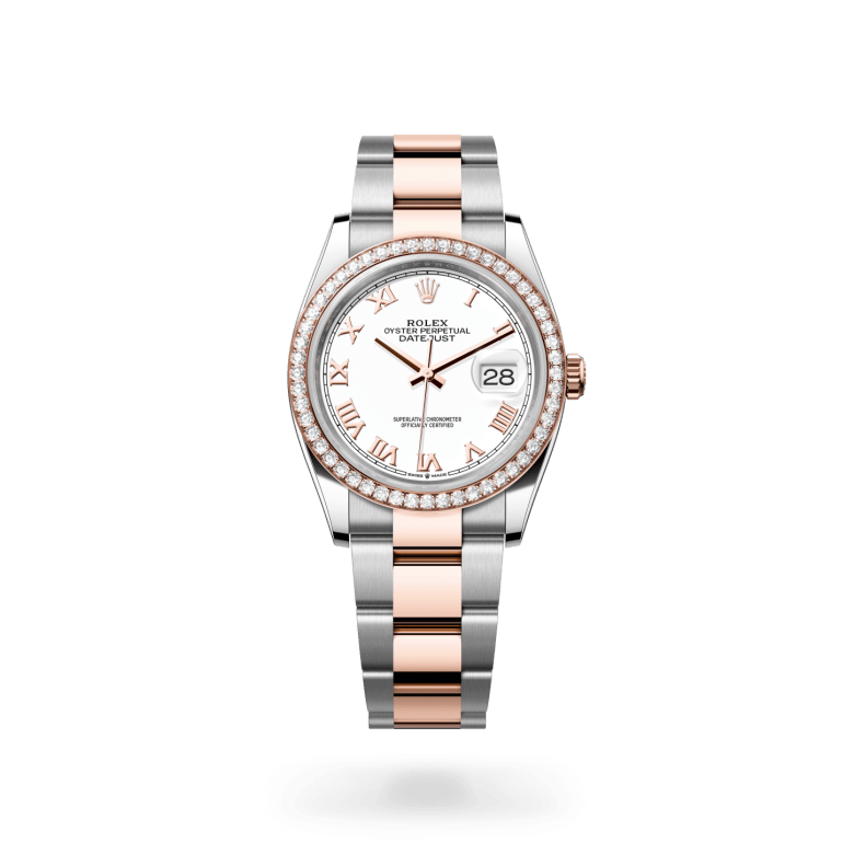 Rolex Datejust 36 Oyster, 36 mm, Oystersteel çelik, Everose altın ve pırlanta M126281RBR-0004