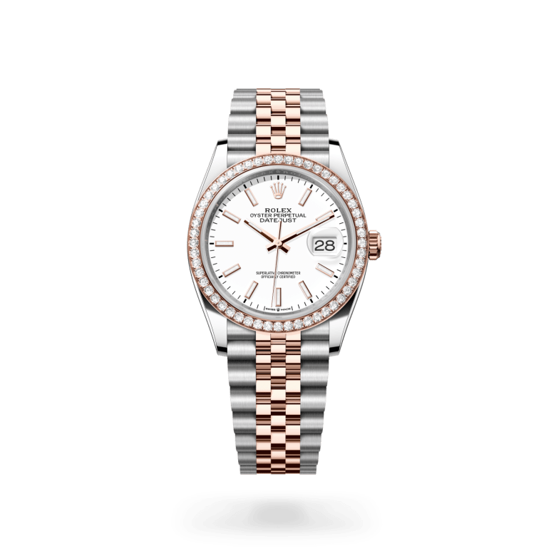Rolex Datejust 36 Oyster, 36 mm, Oystersteel çelik, Everose altın ve pırlanta M126281RBR-0005