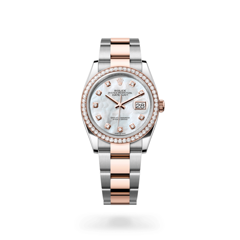 Rolex Datejust 36 Oyster, 36 mm, Oystersteel çelik, Everose altın ve pırlanta M126281RBR-0010
