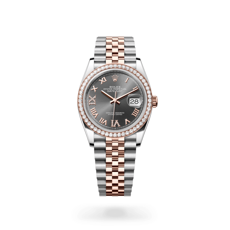 Rolex Datejust 36 Oyster, 36 mm, Oystersteel çelik, Everose altın ve pırlanta M126281RBR-0011