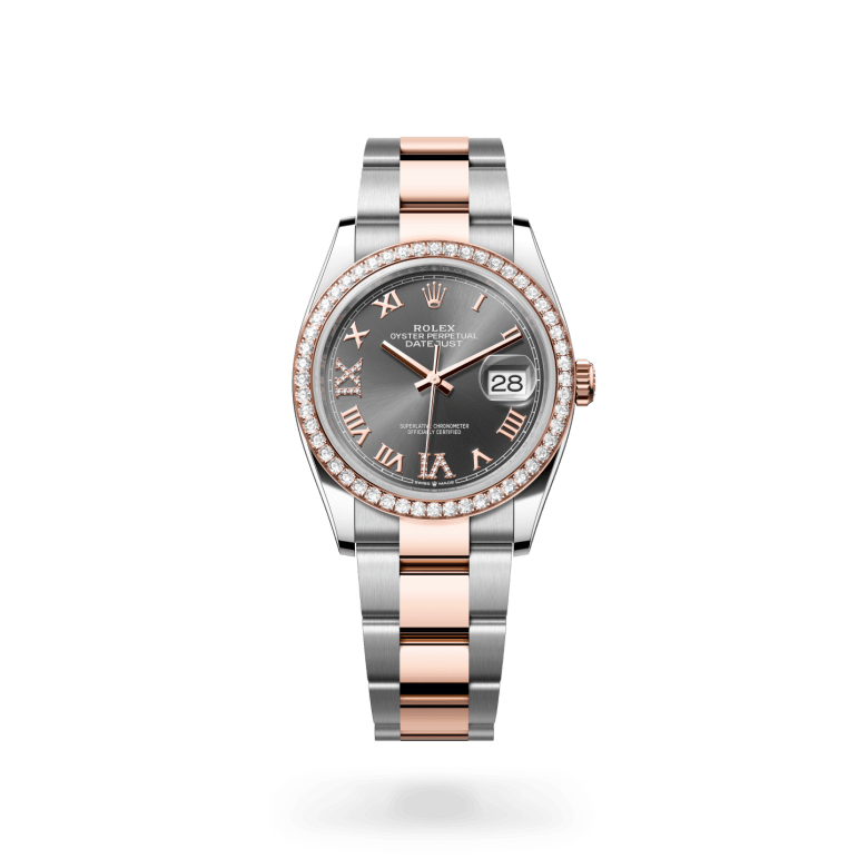 Rolex Datejust 36 Oyster, 36 mm, Oystersteel çelik, Everose altın ve pırlanta M126281RBR-0012
