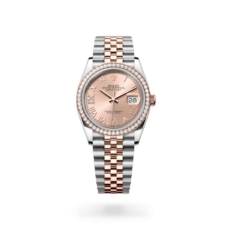 Rolex Datejust 36 Oyster, 36 mm, Oystersteel çelik, Everose altın ve pırlanta M126281RBR-0015