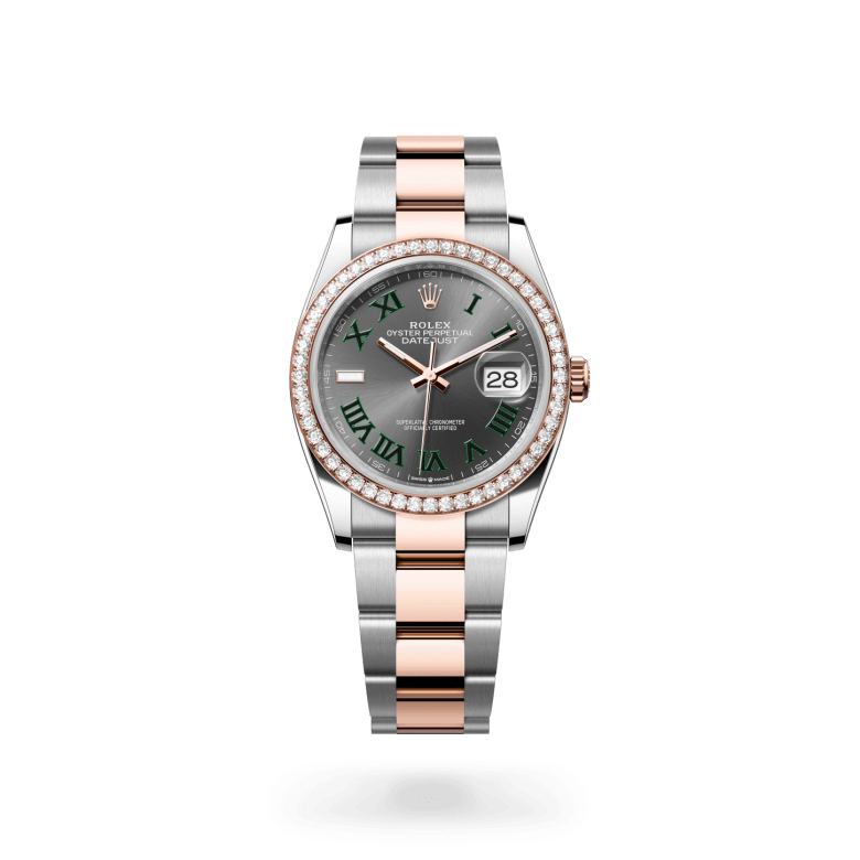 Rolex Datejust 36 Oyster, 36 mm, Oystersteel çelik, Everose altın ve pırlanta M126281RBR-0018