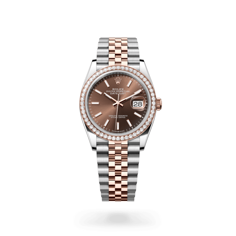 Rolex Datejust 36 Oyster, 36 mm, Oystersteel çelik, Everose altın ve pırlanta M126281RBR-0031