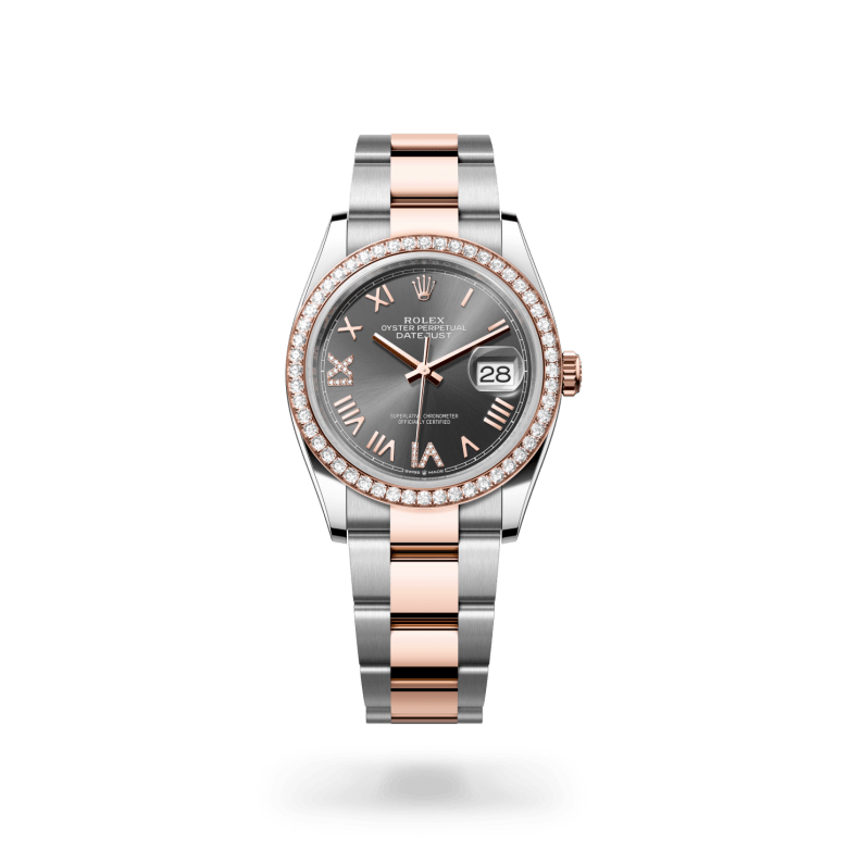 Rolex Datejust 36 Oyster, 36 mm, Oystersteel çelik, Everose altın ve pırlanta M126281RBR-0036