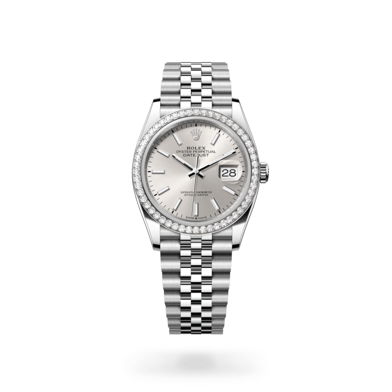 Rolex Datejust 36 Oyster, 36 mm, Oystersteel çelik, beyaz altın ve pırlanta M126284RBR-0005