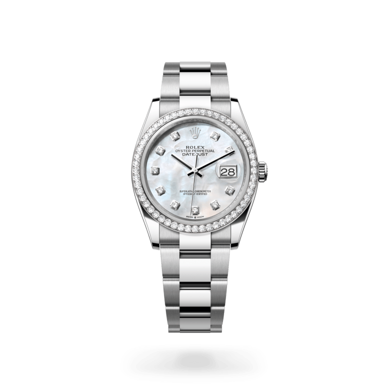 Rolex Datejust 36 Oyster, 36 mm, Oystersteel çelik, beyaz altın ve pırlanta M126284RBR-0012