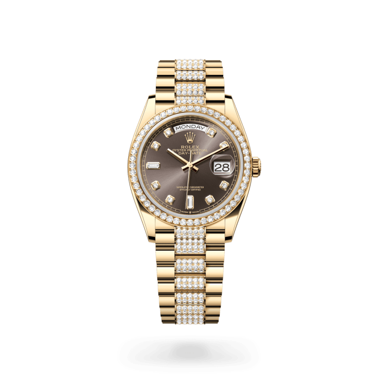 Rolex Day-Date 36 Oyster, 36 mm, sarı altın ve pırlanta M128348RBR-0007