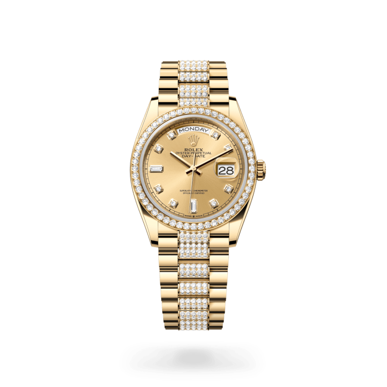 Rolex Day-Date 36 Oyster, 36 mm, sarı altın ve pırlanta M128348RBR-0010
