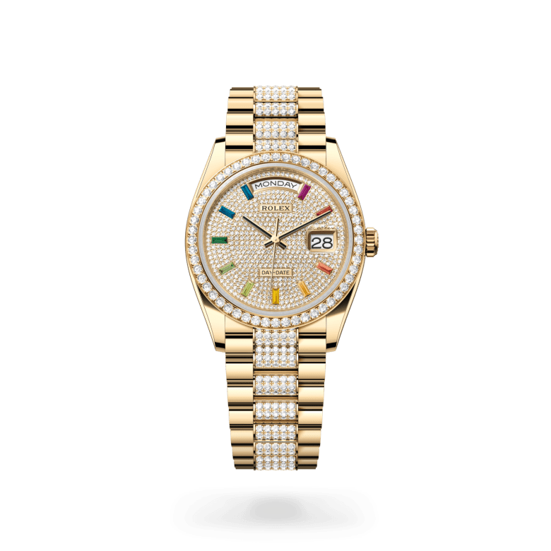 Rolex Day-Date 36 Oyster, 36 mm, sarı altın ve pırlanta M128348RBR-0031