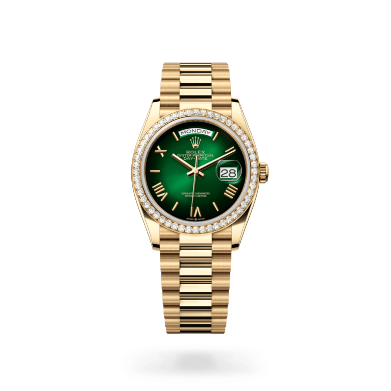 Rolex Day-Date 36 Oyster, 36 mm, sarı altın ve pırlanta M128348RBR-0068