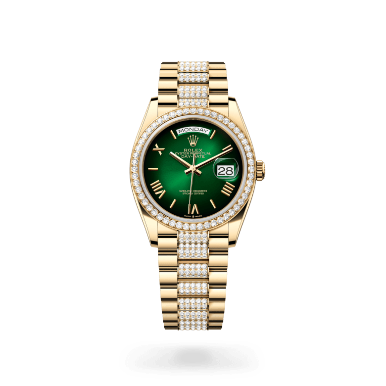 Rolex Day-Date 36 Oyster, 36 mm, sarı altın ve pırlanta M128348RBR-0069