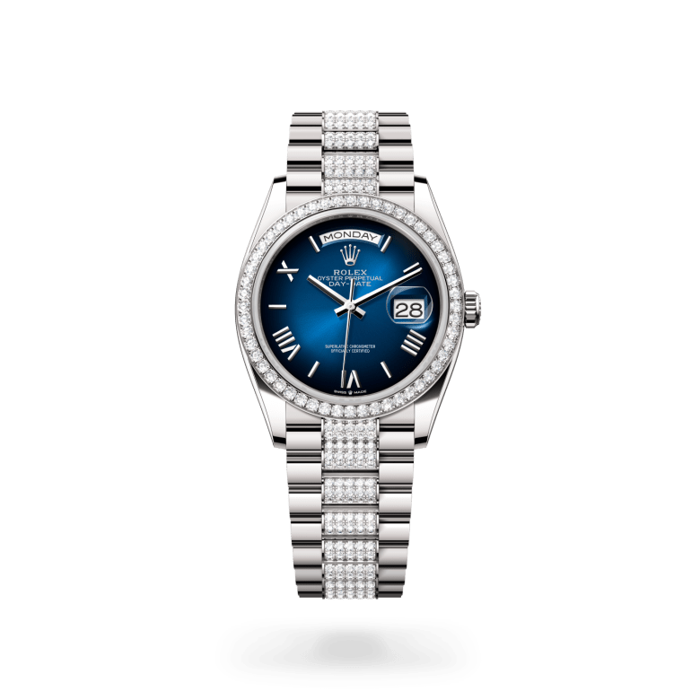 Rolex Day-Date 36 Oyster, 36 mm, beyaz altın ve pırlanta M128349RBR-0048