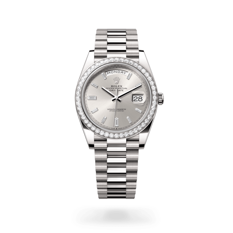 Rolex Day-Date 40 Oyster, 40 mm, beyaz altın ve pırlanta M228349RBR-0001