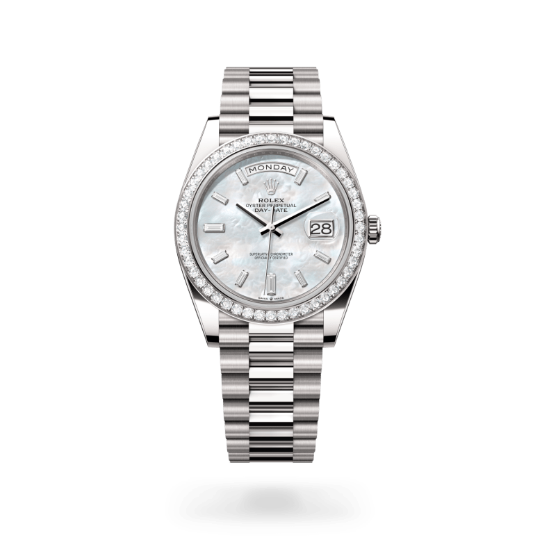 Rolex Day-Date 40 Oyster, 40 mm, beyaz altın ve pırlanta M228349RBR-0046