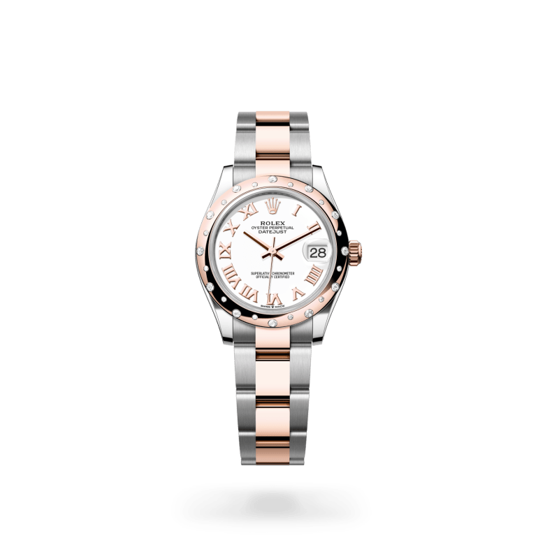 Rolex Datejust 31 Oyster, 31 mm, Oystersteel çelik, Everose altın ve pırlanta M278341RBR-0001