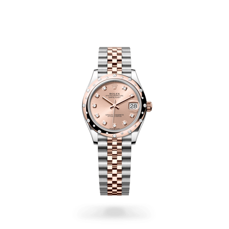 Rolex Datejust 31 Oyster, 31 mm, Oystersteel çelik, Everose altın ve pırlanta M278341RBR-0024