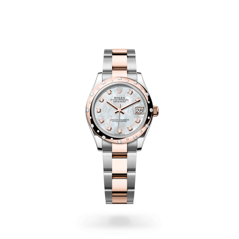 Rolex Datejust 31 Oyster, 31 mm, Oystersteel çelik, Everose altın ve pırlanta M278341RBR-0025