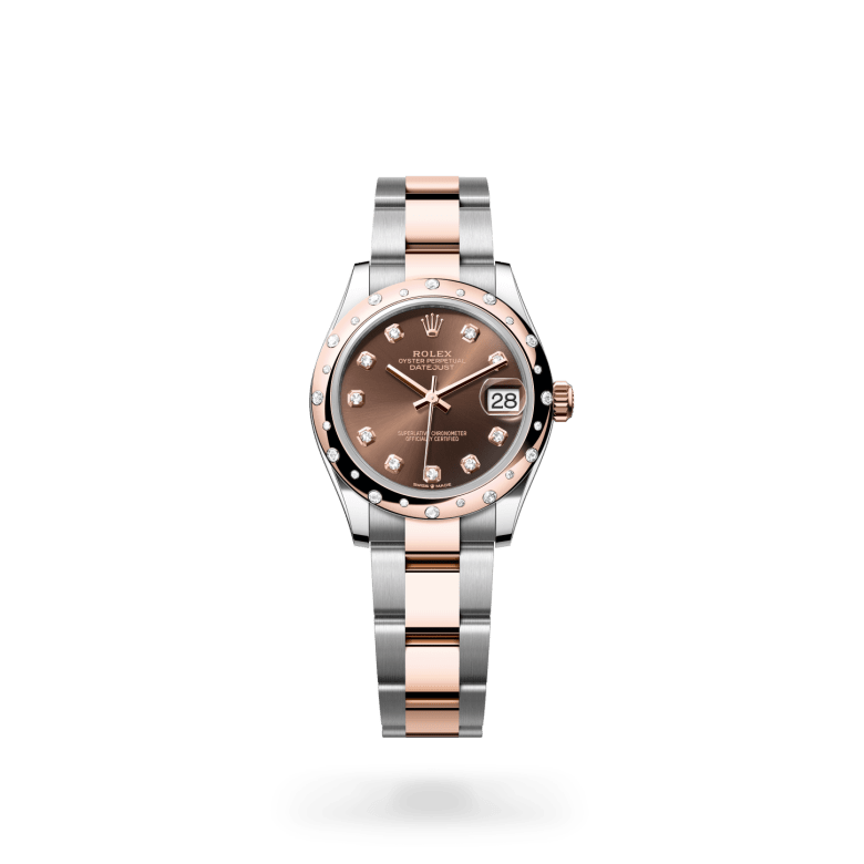 Rolex Datejust 31 Oyster, 31 mm, Oystersteel çelik, Everose altın ve pırlanta M278341RBR-0027