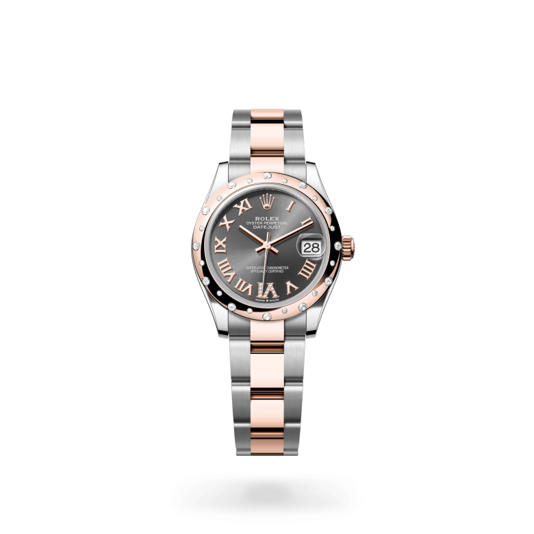 Rolex Datejust 31 Oyster, 31 mm, Oystersteel çelik, Everose altın ve pırlanta M278341RBR-0029