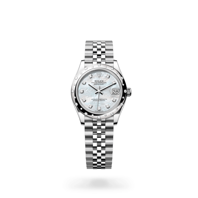 Rolex Datejust 31 Oyster, 31 mm, Oystersteel çelik, beyaz altın ve pırlanta M278344RBR-0006