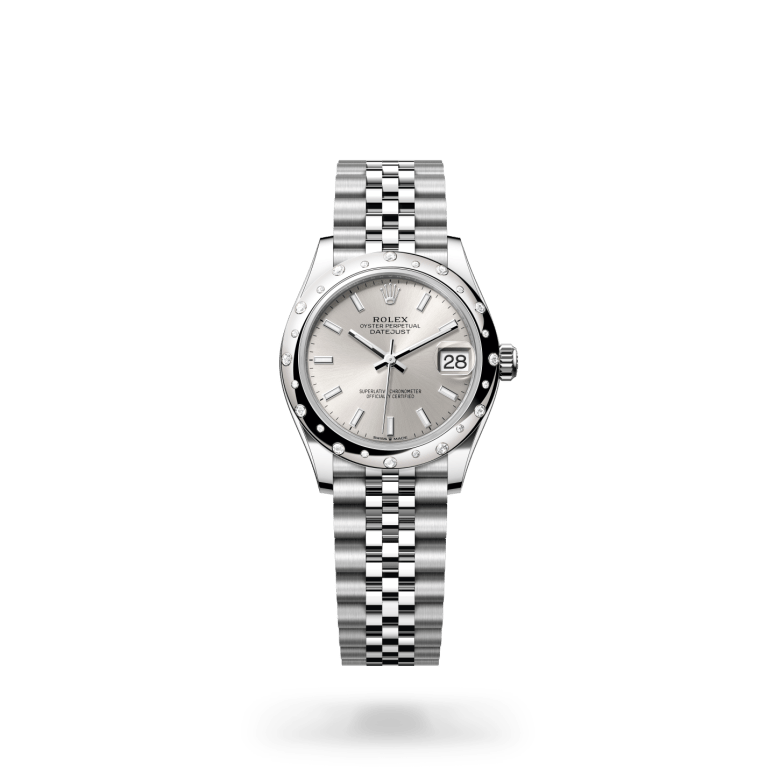 Rolex Datejust 31 Oyster, 31 mm, Oystersteel çelik, beyaz altın ve pırlanta M278344RBR-0014