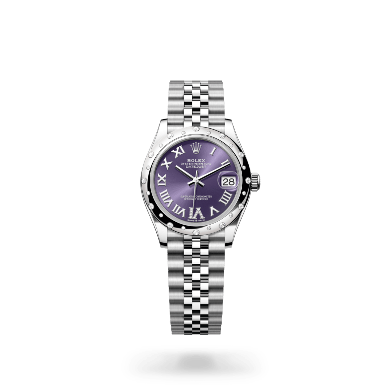 Rolex Datejust 31 Oyster, 31 mm, Oystersteel çelik, beyaz altın ve pırlanta M278344RBR-0028