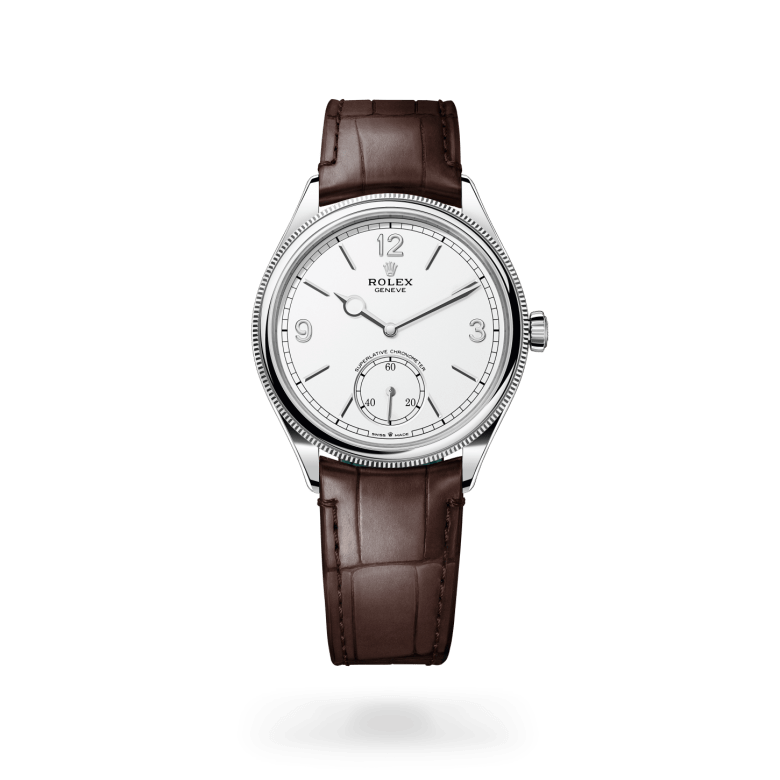 Rolex 1908 39 mm, 18 kt beyaz altın, cilalı yüzey M52509-0006