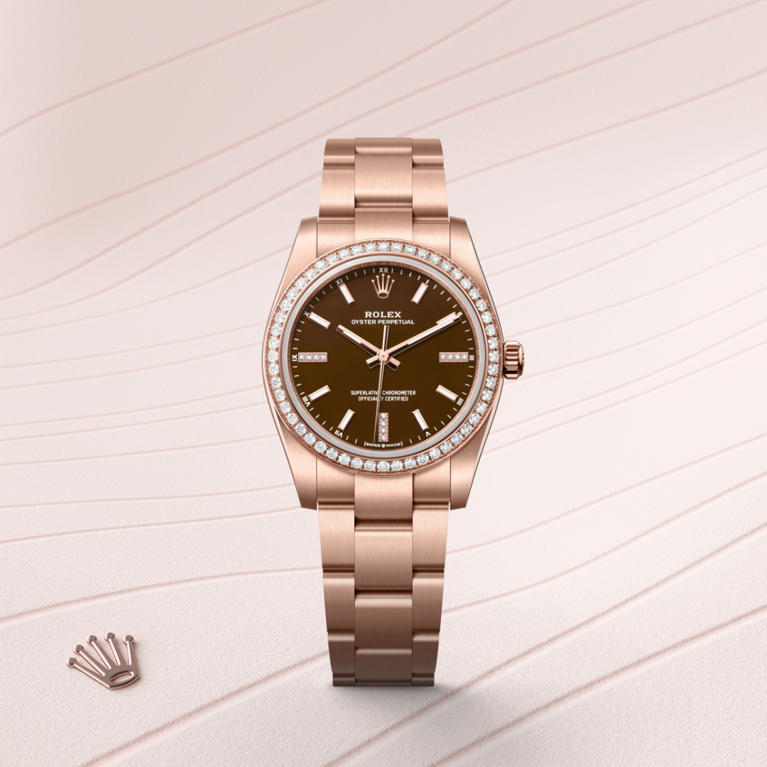 Rolex Oyster Perpetual 34 Oyster, 34 mm, Everose altın ve pırlanta M124245RBR-0001