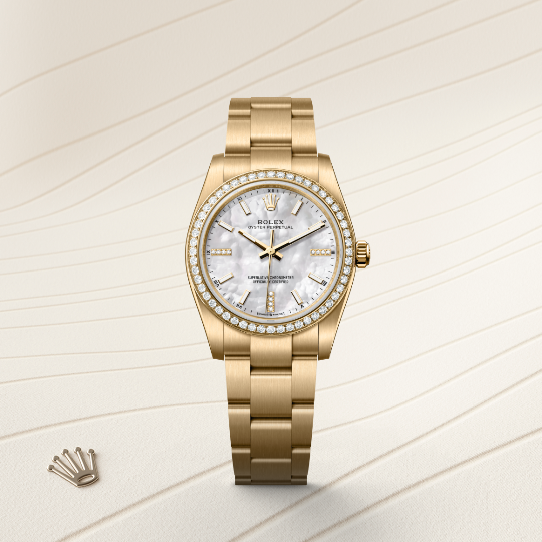 Rolex Oyster Perpetual 34 Oyster, 34 mm, sarı altın ve pırlanta M124248RBR-0001