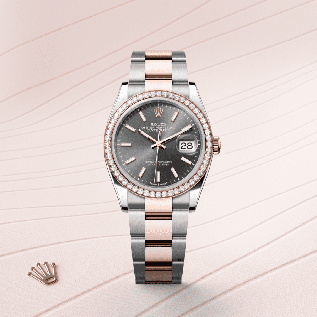 Rolex Datejust 36 Oyster, 36 mm, Oystersteel çelik, Everose altın ve pırlanta M126281RBR-0002