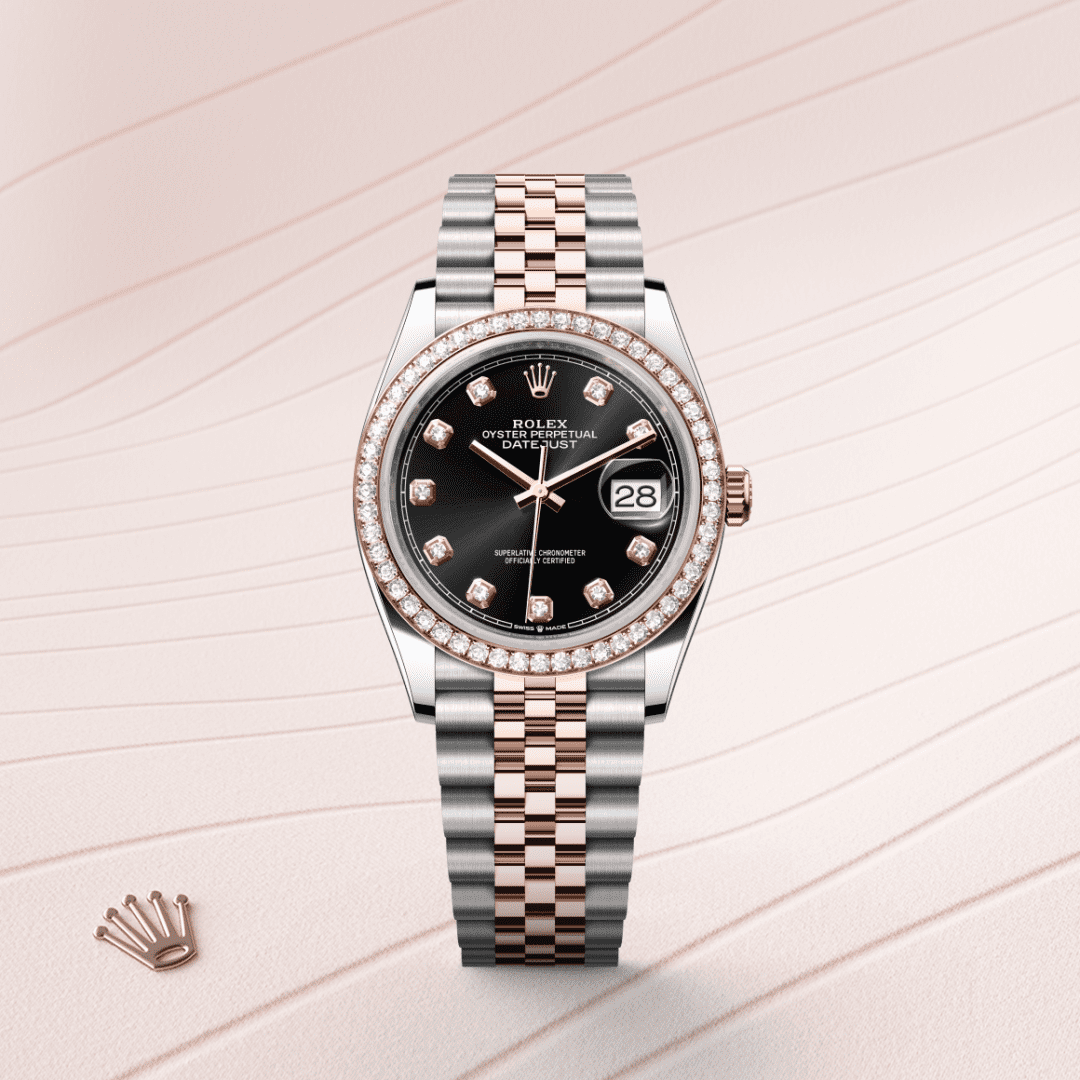Rolex Datejust 36 Oyster, 36 mm, Oystersteel çelik, Everose altın ve pırlanta M126281RBR-0007