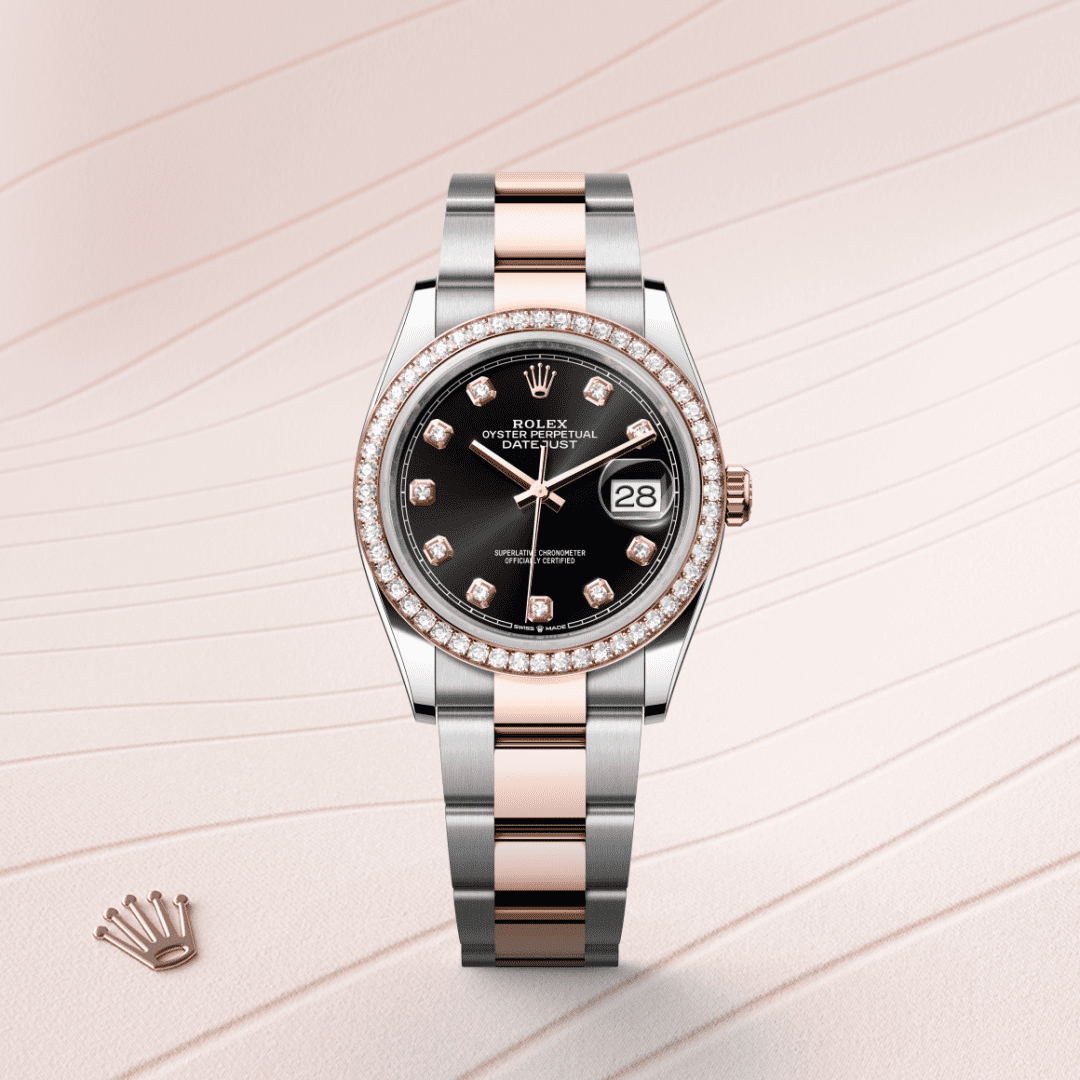 Rolex Datejust 36 Oyster, 36 mm, Oystersteel çelik, Everose altın ve pırlanta M126281RBR-0008