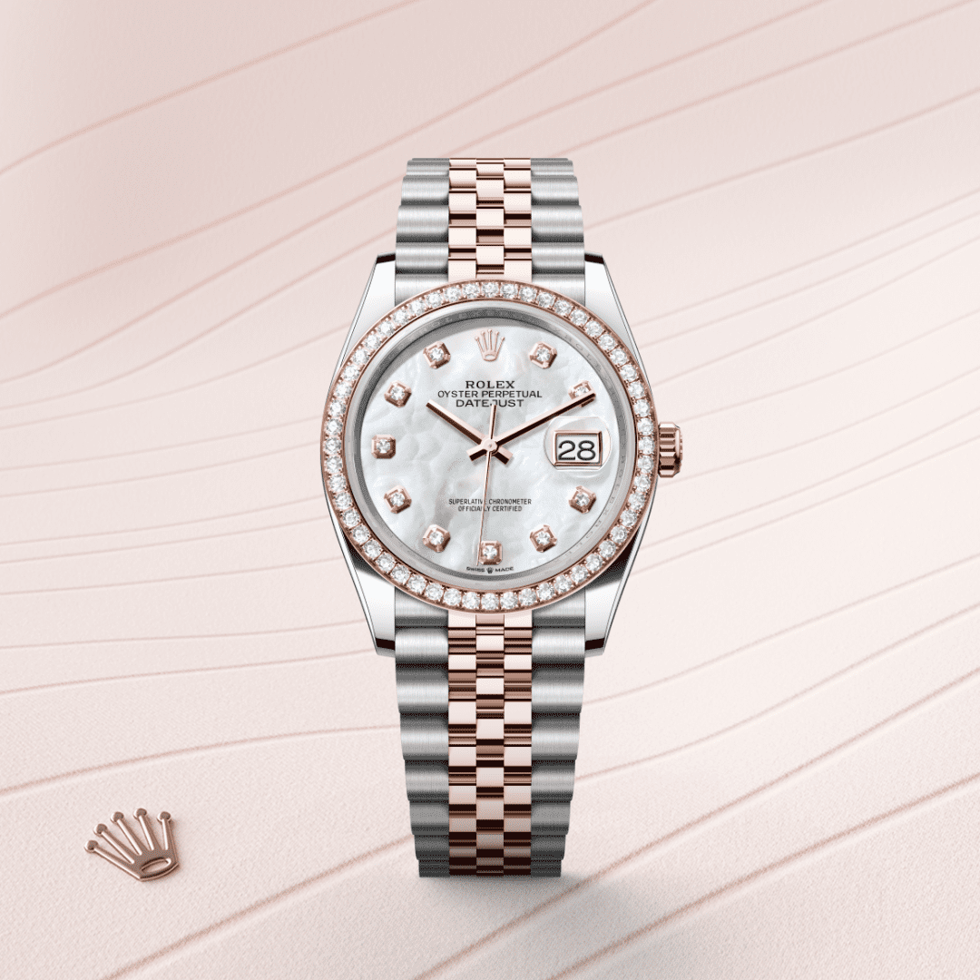 Rolex Datejust 36 Oyster, 36 mm, Oystersteel çelik, Everose altın ve pırlanta M126281RBR-0009