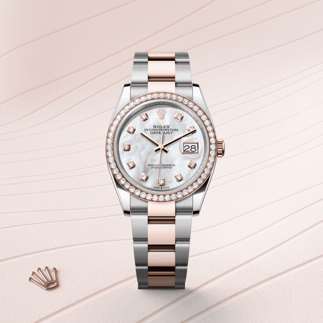 Rolex Datejust 36 Oyster, 36 mm, Oystersteel çelik, Everose altın ve pırlanta M126281RBR-0010