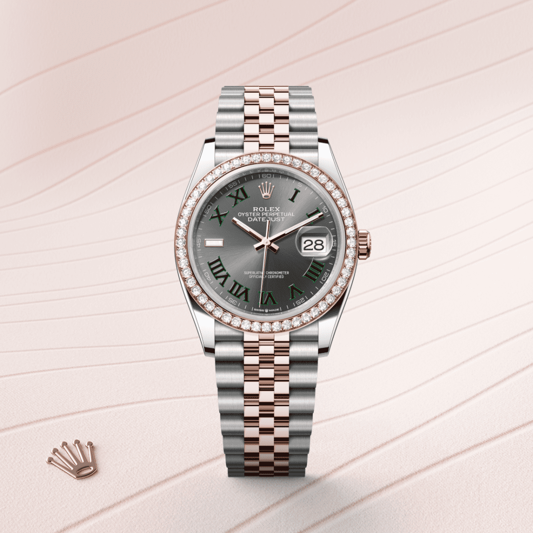 Rolex Datejust 36 Oyster, 36 mm, Oystersteel çelik, Everose altın ve pırlanta M126281RBR-0017