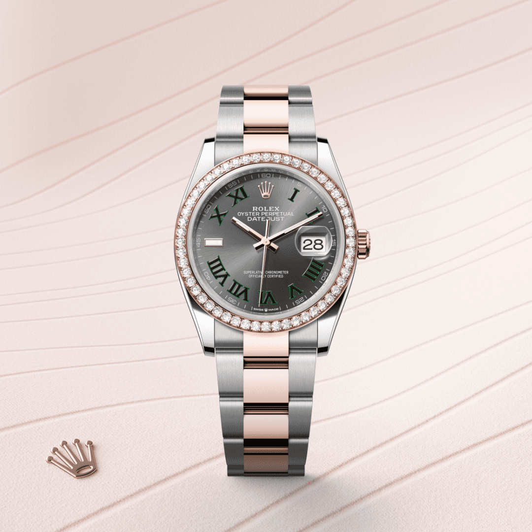 Rolex Datejust 36 Oyster, 36 mm, Oystersteel çelik, Everose altın ve pırlanta M126281RBR-0018