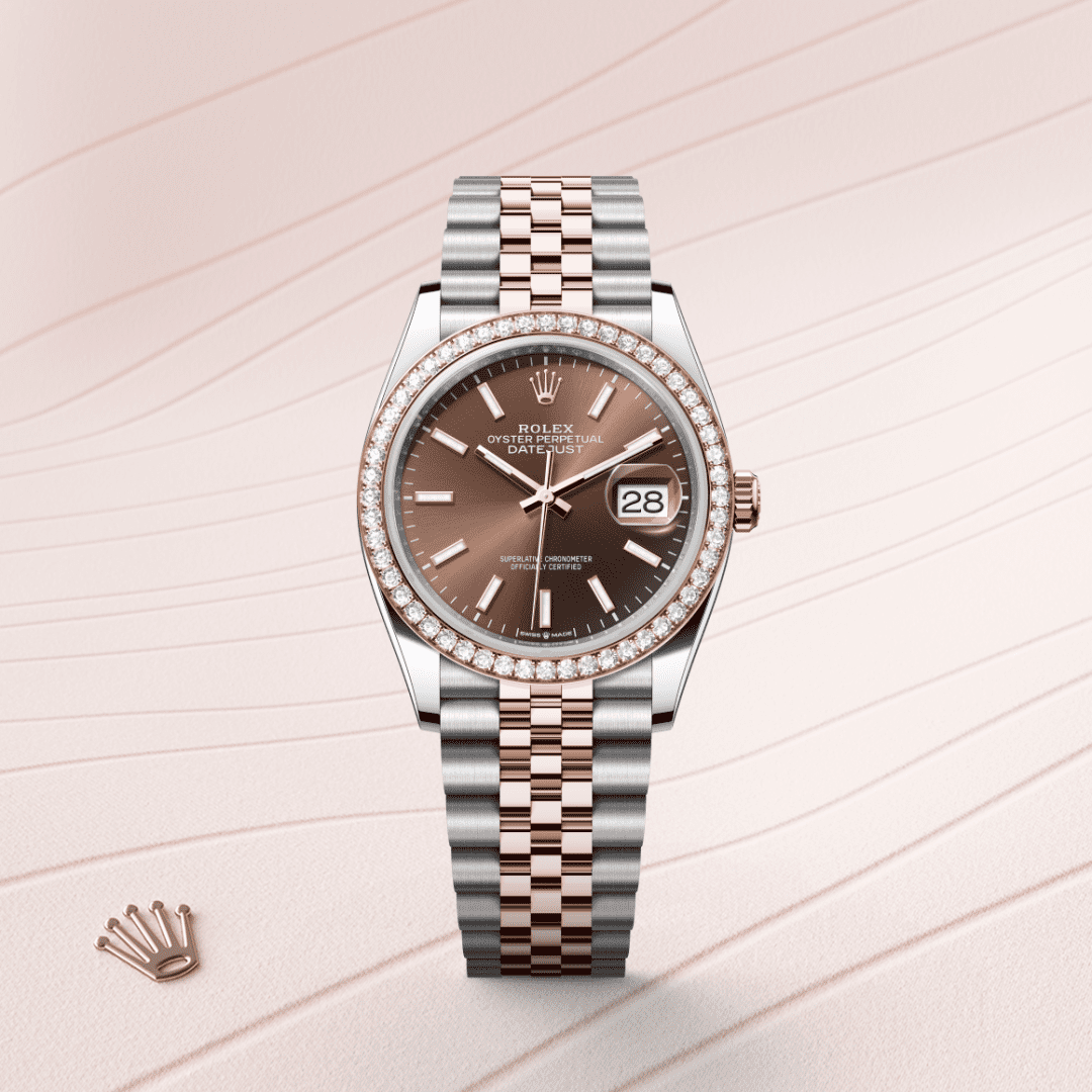 Rolex Datejust 36 Oyster, 36 mm, Oystersteel çelik, Everose altın ve pırlanta M126281RBR-0031
