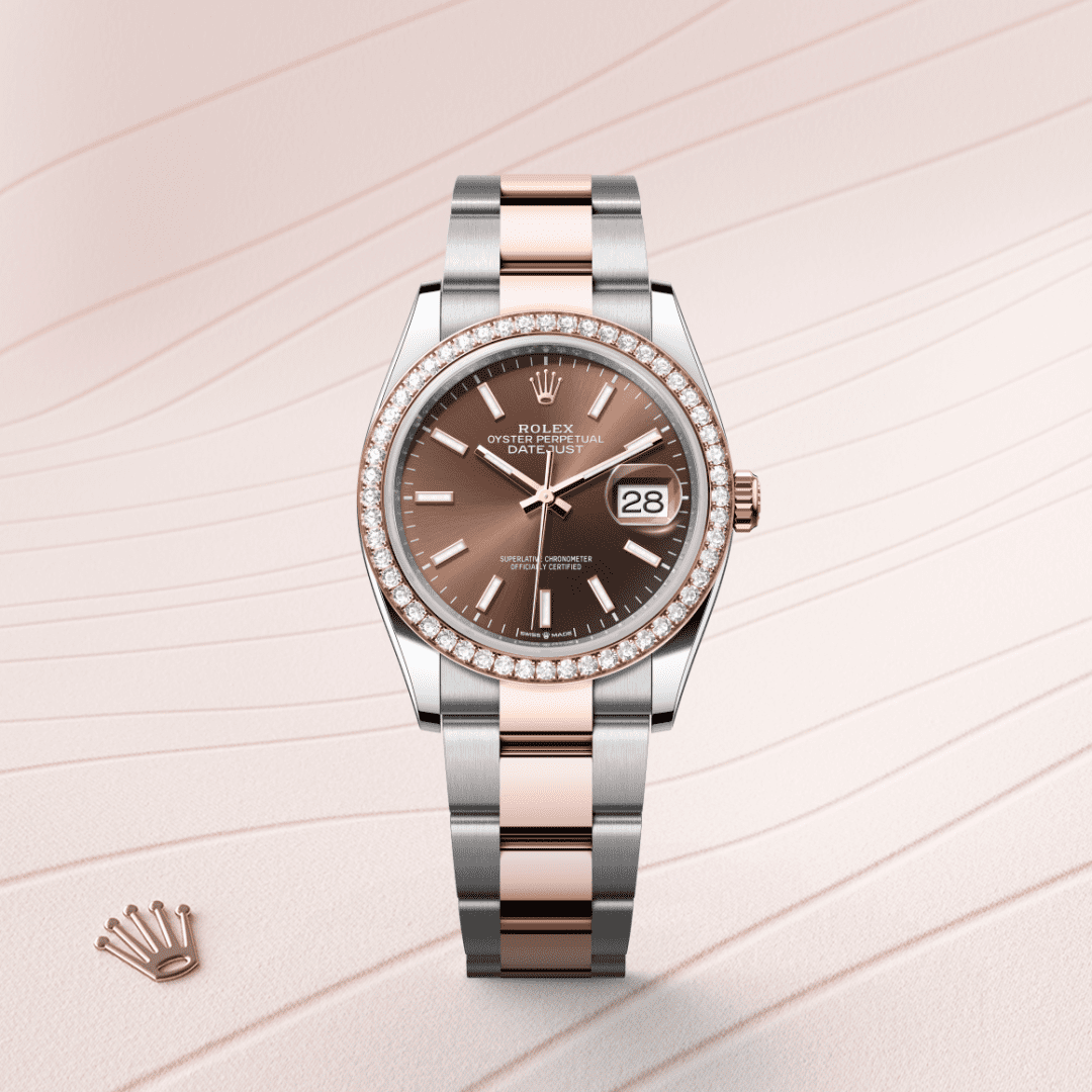 Rolex Datejust 36 Oyster, 36 mm, Oystersteel çelik, Everose altın ve pırlanta M126281RBR-0032