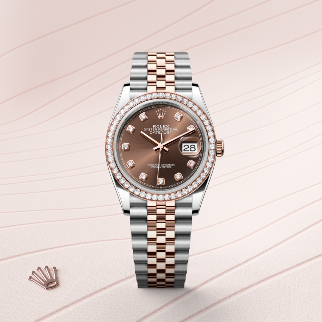 Rolex Datejust 36 Oyster, 36 mm, Oystersteel çelik, Everose altın ve pırlanta M126281RBR-0041