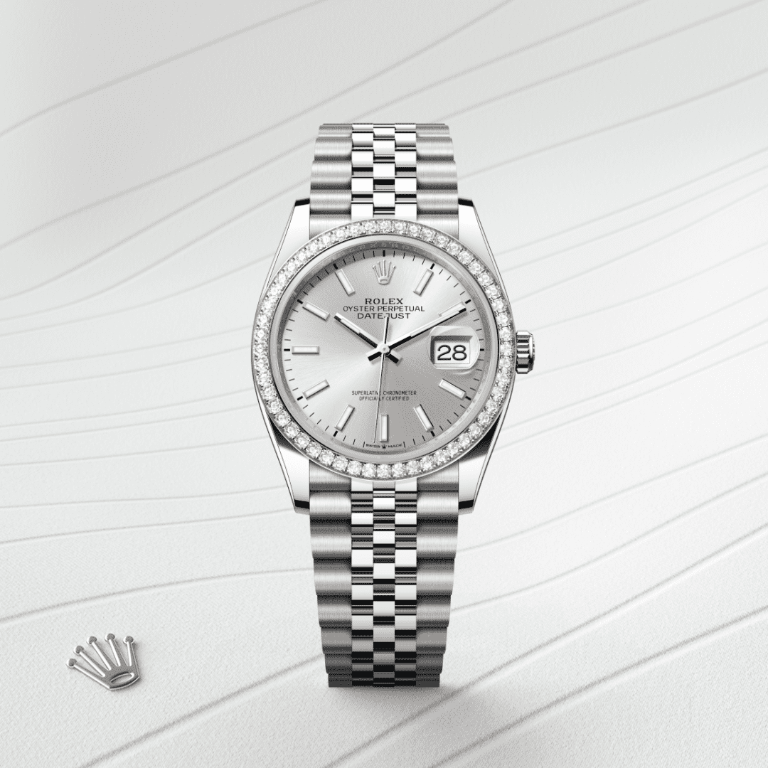 Rolex Datejust 36 Oyster, 36 mm, Oystersteel çelik, beyaz altın ve pırlanta M126284RBR-0005