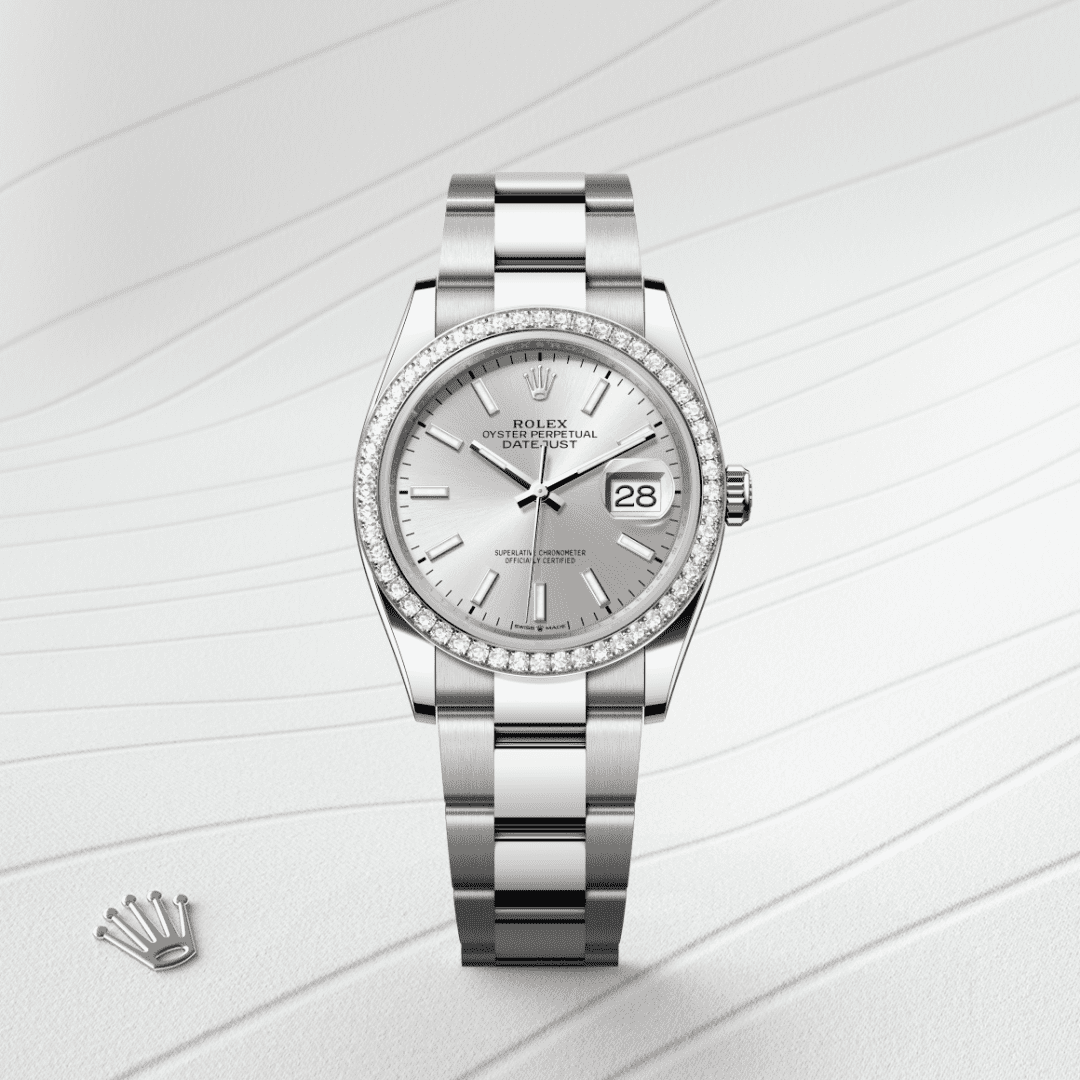 Rolex Datejust 36 Oyster, 36 mm, Oystersteel çelik, beyaz altın ve pırlanta M126284RBR-0006