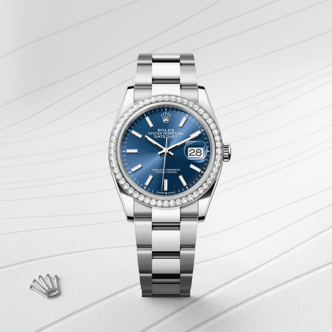 Rolex Datejust 36 Oyster, 36 mm, Oystersteel çelik, beyaz altın ve pırlanta M126284RBR-0010