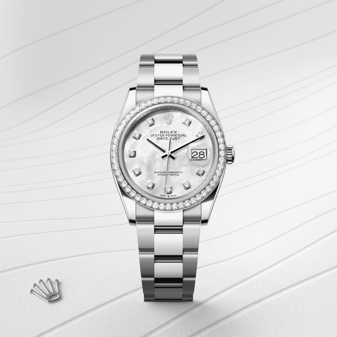 Rolex Datejust 36 Oyster, 36 mm, Oystersteel çelik, beyaz altın ve pırlanta M126284RBR-0012