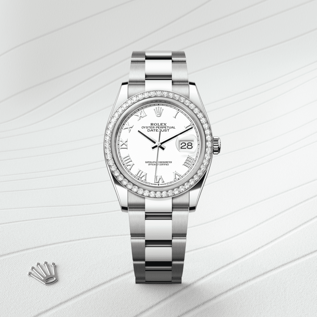 Rolex Datejust 36 Oyster, 36 mm, Oystersteel çelik, beyaz altın ve pırlanta M126284RBR-0018