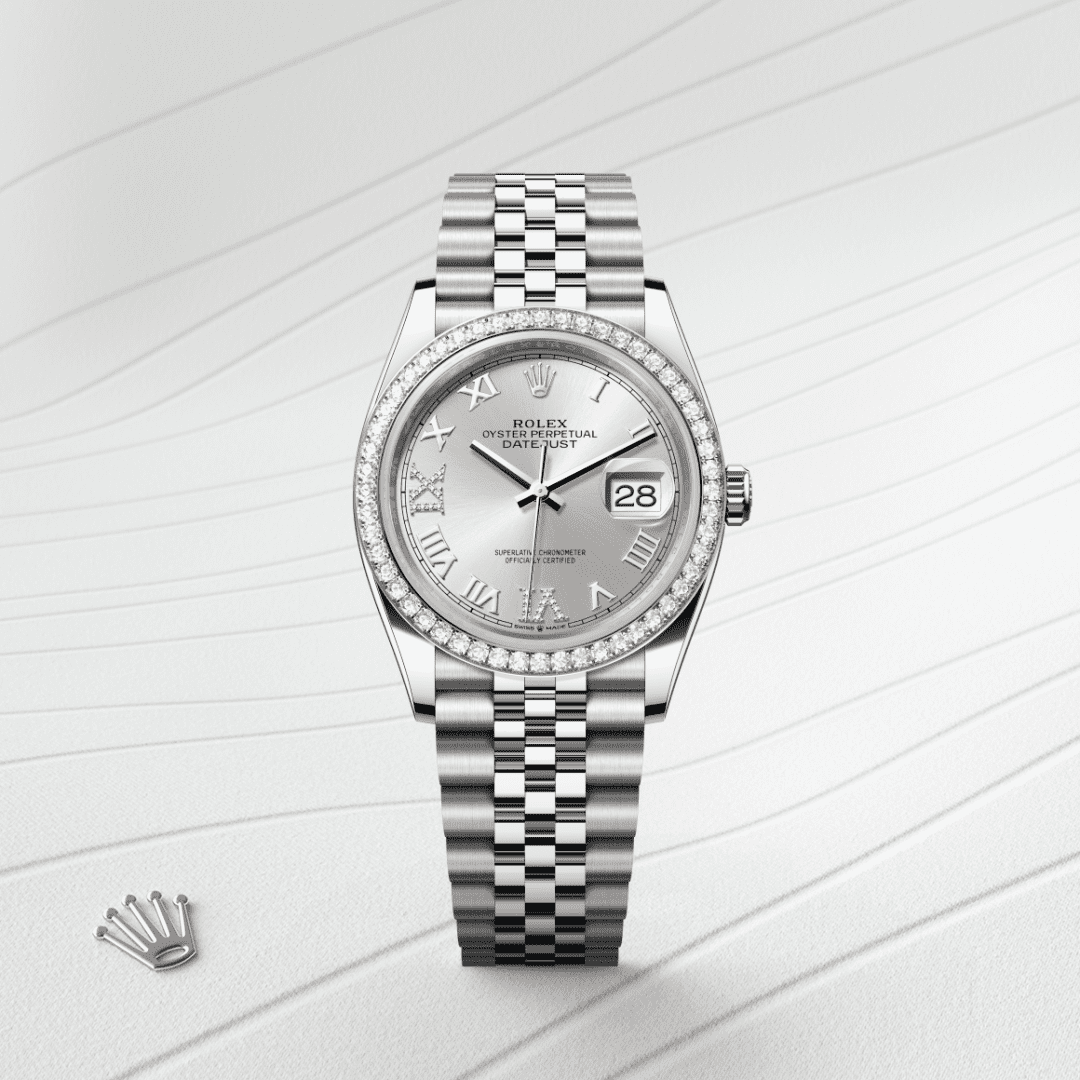 Rolex Datejust 36 Oyster, 36 mm, Oystersteel çelik, beyaz altın ve pırlanta M126284RBR-0021