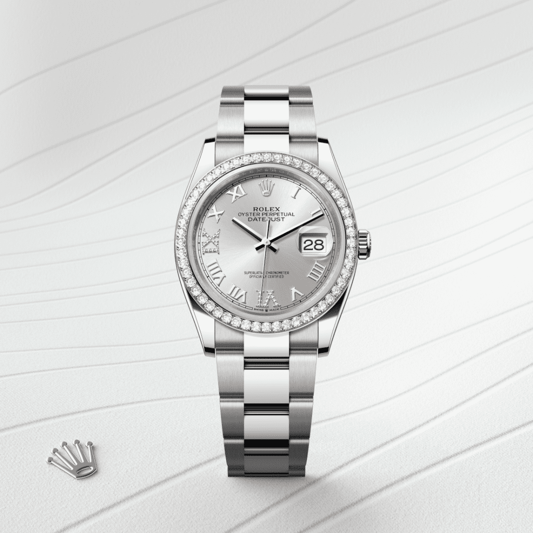 Rolex Datejust 36 Oyster, 36 mm, Oystersteel çelik, beyaz altın ve pırlanta M126284RBR-0022